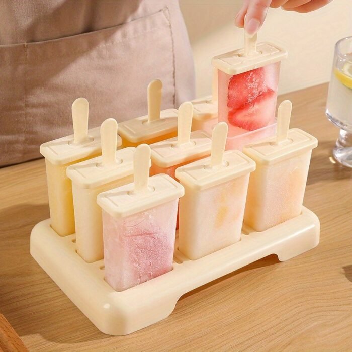 9-Cavity Reusable BPA-Free Popsicle Mold - Easy Release Non-Stick Ice Cream Maker for Homemade Frozen Treats, 9 Uniform Popsicles with Ergonomic Handles, Perfect for Family Desserts & Summer Snacks, Silicone Popsicle Mold, Kitchen Essentials, Family Dessert Maker, Polypropylene Construction - Image 2
