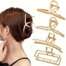 4pcs Large Metal Hair Claw Clips for Thick Hair - Non-Slip Strong Hold Rectangular Hair Clips with Secure Grip, Elegant Bohemian Hair Accessories for Women & s, Casual & Formal Events (Solid Color), Hair Clips for Styling, Polished Golden Finish, Luxurious Feel, Durable Construction