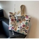 [Stylish Tote Bag] Stylish Large Capacity Women's Floral Print Tote Bag | Synthetic Fabric with Zipper Closure, Spacious Casual Shoulder Bag for Work, Commute & Shopping, Sturdy Handle Design