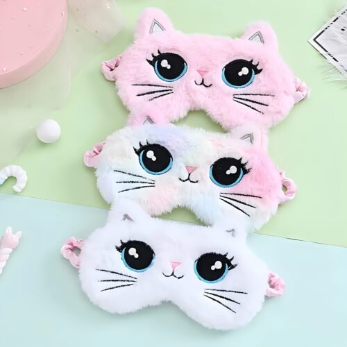 1pc Embroidered Cute Cat Eye Mask Cartoon Big Eyes 3D Cat Pattern Animal Plush Sleep Mask Soft and Comfortable, Suitable for Napping Travel Rest Sleeping Eye Cover, Essential for Travel