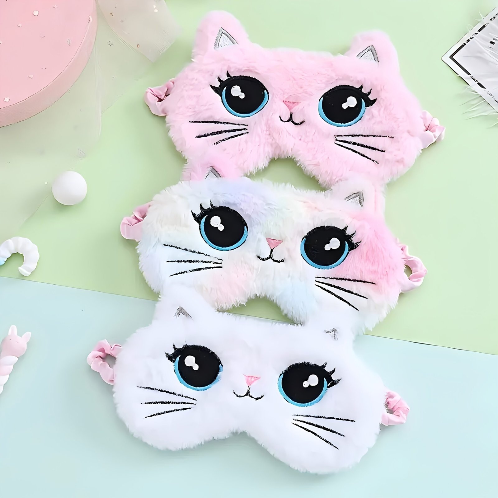 1pc Embroidered Cute Cat Eye Mask Cartoon Big Eyes 3D Cat Pattern Animal Plush Sleep Mask Soft and Comfortable, Suitable for Napping Travel Rest Sleeping Eye Cover, Essential for Travel