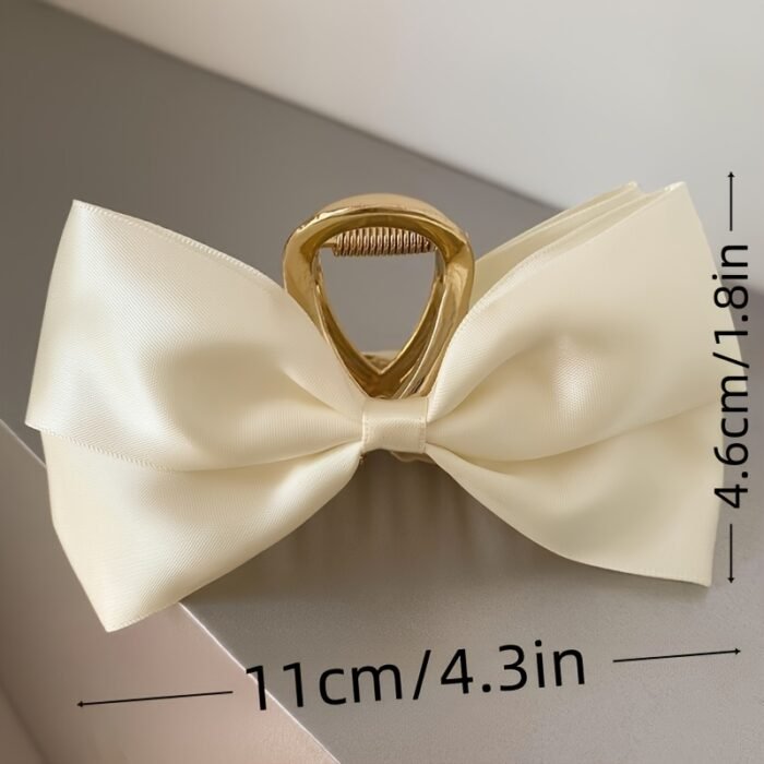 Single Elegant Satin Bow & Geometric Fabric Claw Clip - Secure Shark Grip Hair Clip for Updos, Weddings, Parties - Black & White Hair Accessories for Women, Party Hair Decoration, Satin Finish - Image 4