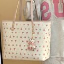 1pc Pink Bear Laptop Tote Bag - Durable PU, Large Capacity, Zip Closure, Polyester Lined for School, Work, iPad Storage