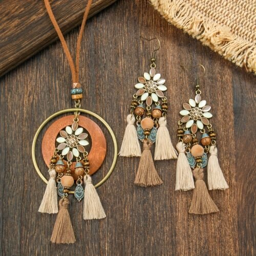 3pcs Boho Vacation Women'S Fashion Jewelry Set, Cute, Glass Mosaic Zinc Alloy Copper Plated, with Earrings + Necklace