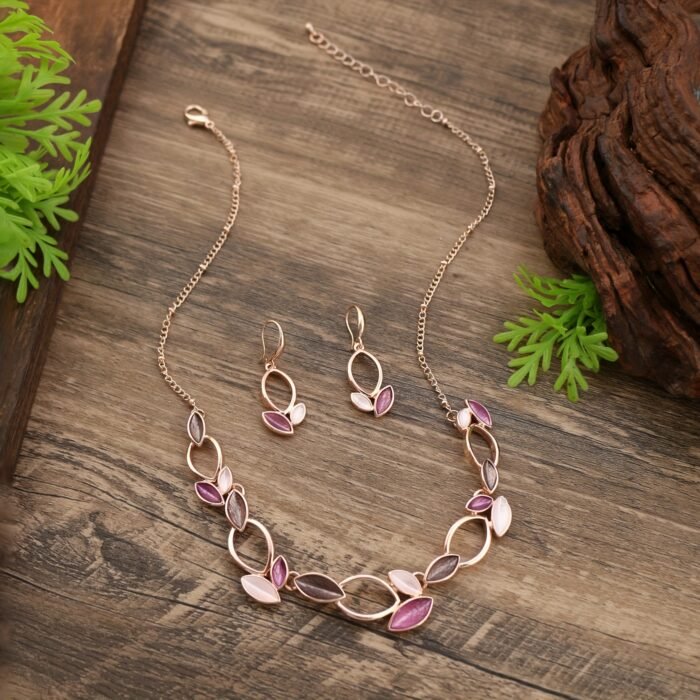 3pcs Handcrafted Enamel Petal Hollow Leaf Necklace + Earrings Set, Elegant and Sophisticated Jewelry for Parties, Festivals, or Music Festivals – Perfect Gift for Valentine's Day, Mother’s Day, Thanksgiving, and Christmas Celebrations - Image 7
