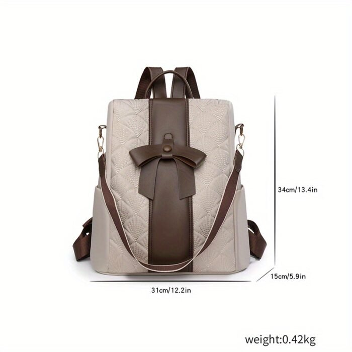 Cross-Border Fashion Backpack, Available in Beige/Black, Size 31×34×15cm, Bow Decoration, Diamond Embossed, Large Capacity Commuter Backpack - Image 12