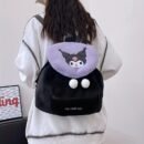 Sanrio Hello Kitty Kuromi Women's Backpack - Cute Cartoon Anime Design, Large Capacity Faux Fur & Polyester Drawstring Closure Bag for College Students, Youthful Casual Style (Purple/Black), Hello Kitty Backpack for, College Student Accessory, Secure Zipper Closure