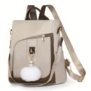Women's Fashion Backpack, Simple Casual Commuter Bag with Pom Poms