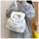 Sanrio Hello Kitty Kuromi Women's Backpack - Cute Cartoon Anime Design, Large Capacity Faux Fur & Polyester Drawstring Closure Bag for College Students, Youthful Casual Style (Purple/Black), Hello Kitty Backpack for, College Student Accessory, Secure Zipper Closure