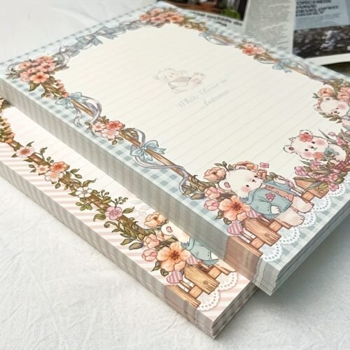 Handbook with 30 sheets of B5 letter paper, tear-off horizontal and vertical sticky notes book, garden bear cute warm style photo paper book high value gift