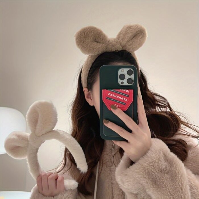 Plush Bunny Rabbit Ear Headband - Soft Fluffy Ears Hair & Face Wash Accessory, Cute Winter Fall Cosplay Costume for Cosplay, Themed Parties, Daily Wear, Party Headwear, Cozy Texture, Playful Style, Durable Fabric, Fashion Lovers