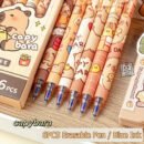 6pcs Set of Capybara Themed Erasable Gel Pens, Blue Ink Retractable Design, Smooth Writing, Fast Drying Office Accessory, Elegant Stationery Pen
