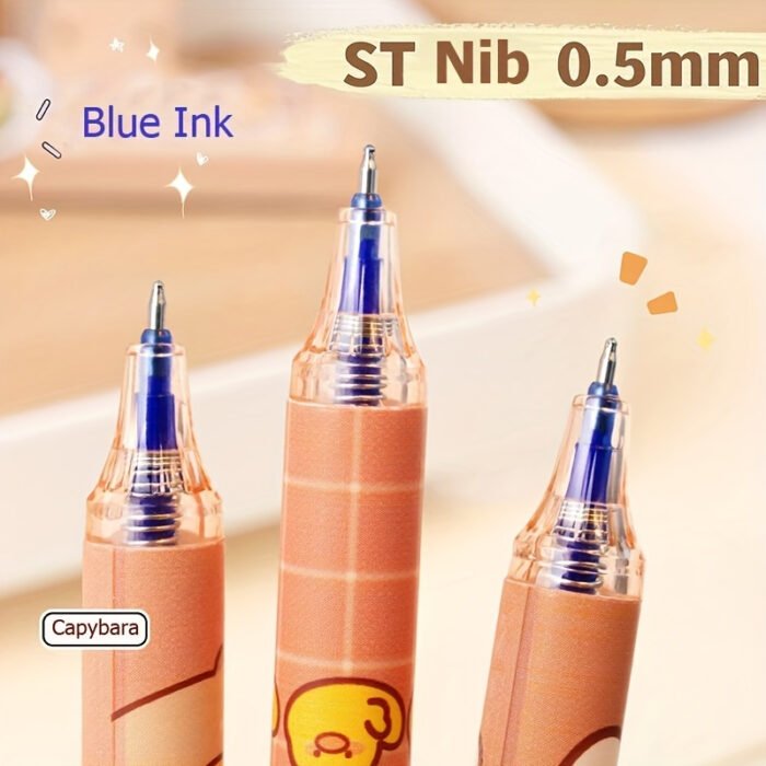 6pcs Set of Capybara Themed Erasable Gel Pens, Blue Ink Retractable Design, Smooth Writing, Fast Drying Office Accessory, Elegant Stationery Pen - Image 6
