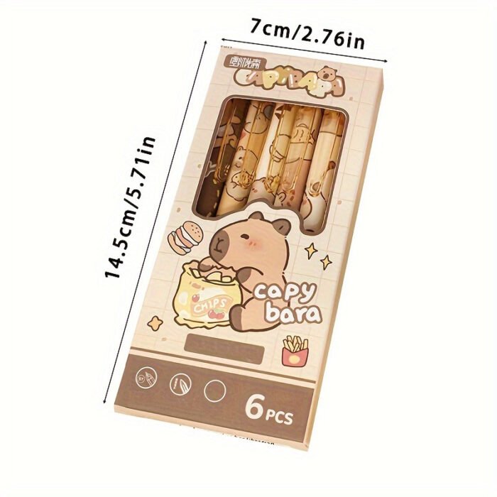 6pcs Set of Capybara Themed Erasable Gel Pens, Blue Ink Retractable Design, Smooth Writing, Fast Drying Office Accessory, Elegant Stationery Pen - Image 2