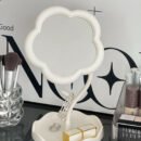 Floral Makeup Mirror with Rotating Base - Pastel Pink Vanity Mirror, No Battery Needed, Sturdy Glass Surface & Elegant Floral design for Dorm, Bedroom, Bathroom, Desk - Cute Decorative Makeup Mirror for Women & Teens, Dorm Room Essentials, Playful Aesthetic, Polished Finish, Teen Accessories