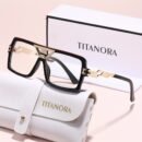 Titanora Women'S Fashion Glasses with Black & Golden Accents, Decorative Rectangular Lenses, Durable Metal Frame, Includes Case & Cloth - Stylish Everyday Eyewear, Everyday Eyewear | Decorative Lenses | Metallic Accents, Fashion Glasses