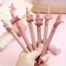 3-Pack Cute Rabbit Retractable Ballpoint Pens, Assorted Colors, No Feathers, Smooth Writing Stationery