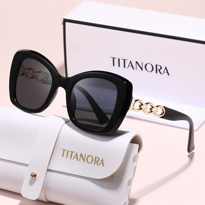 TITANORA Women'S Large Frame Fashion Glasses Chain - Cat Eye Design, Polycarbonate Frame with Metal Hinges, Decorative Eyewear for Casual Attire & Everyday Use, Stylish Accessory, Sleek Eyewear, Durable Eyewear - Image 2
