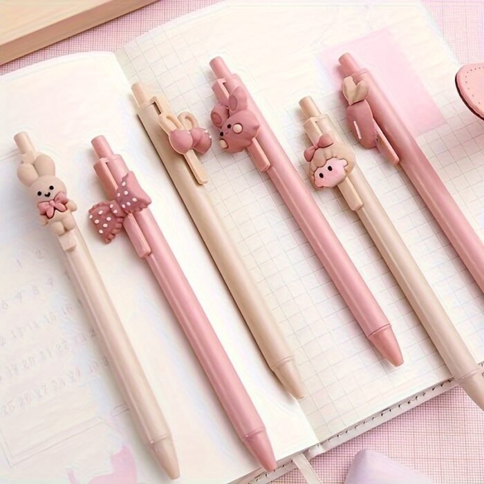 3-Pack Cute Rabbit Retractable Ballpoint Pens, Assorted Colors, No Feathers, Smooth Writing Stationery - Image 2