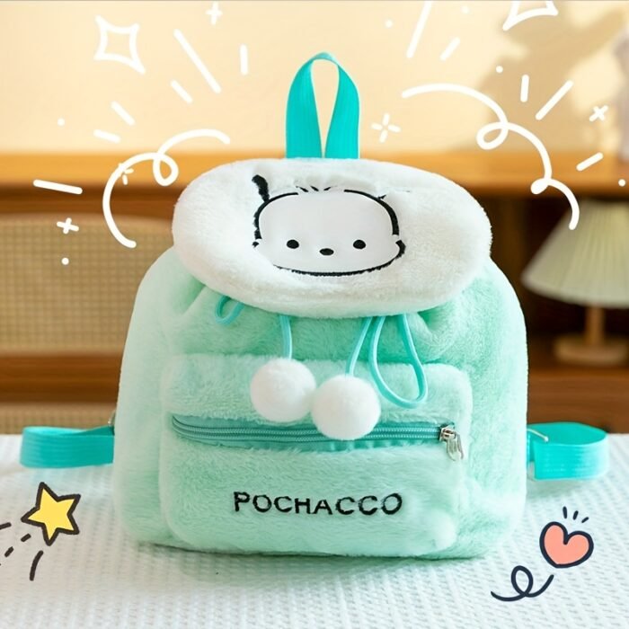 Sanrio Hello Kitty Kuromi Women's Backpack - Cute Cartoon Anime Design, Large Capacity Faux Fur & Polyester Drawstring Closure Bag for College Students, Youthful Casual Style (Purple/Black), Hello Kitty Backpack for, College Student Accessory, Secure Zipper Closure - Image 7