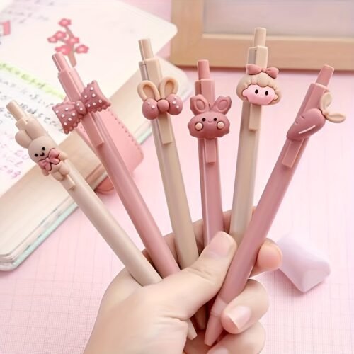 3-Pack Cute Rabbit Retractable Ballpoint Pens, Assorted Colors, No Feathers, Smooth Writing Stationery