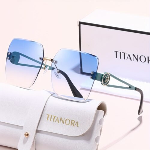 TITANORA Unisex Fashion Rectangular Glasses with Metal Frame - Stylish Decorative Eyewear for Elegant Outfits, Parties & Social Gatherings, Includes Cleaning Cloth & Case, Party Accessories, Minimalist Eyewear, Durable Lenses