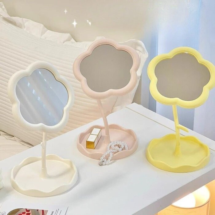 Floral Makeup Mirror with Rotating Base - Pastel Pink Vanity Mirror, No Battery Needed, Sturdy Glass Surface & Elegant Floral design for Dorm, Bedroom, Bathroom, Desk - Cute Decorative Makeup Mirror for Women & Teens, Dorm Room Essentials, Playful Aesthetic, Polished Finish, Teen Accessories - Image 4