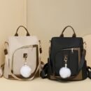 Women's Fashion Backpack, Simple Casual Commuter Bag with Pom Poms