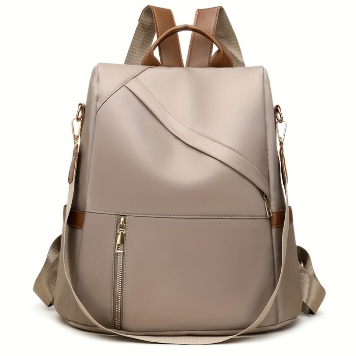 Stylish Women'S Backpack - Large Capacity, Durable Nylon, Zippered Compartments, Brown Accents, Perfect for Commuting and Everyday Use, Casual Daypack | Minimalist Backpack | Secure Zipper Closure - Image 7