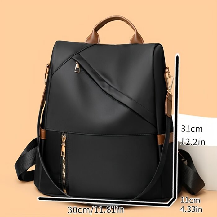 Stylish Women'S Backpack - Large Capacity, Durable Nylon, Zippered Compartments, Brown Accents, Perfect for Commuting and Everyday Use, Casual Daypack | Minimalist Backpack | Secure Zipper Closure - Image 3