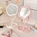 Floral Makeup Mirror with Rotating Base - Pastel Pink Vanity Mirror, No Battery Needed, Sturdy Glass Surface & Elegant Floral design for Dorm, Bedroom, Bathroom, Desk - Cute Decorative Makeup Mirror for Women & Teens, Dorm Room Essentials, Playful Aesthetic, Polished Finish, Teen Accessories