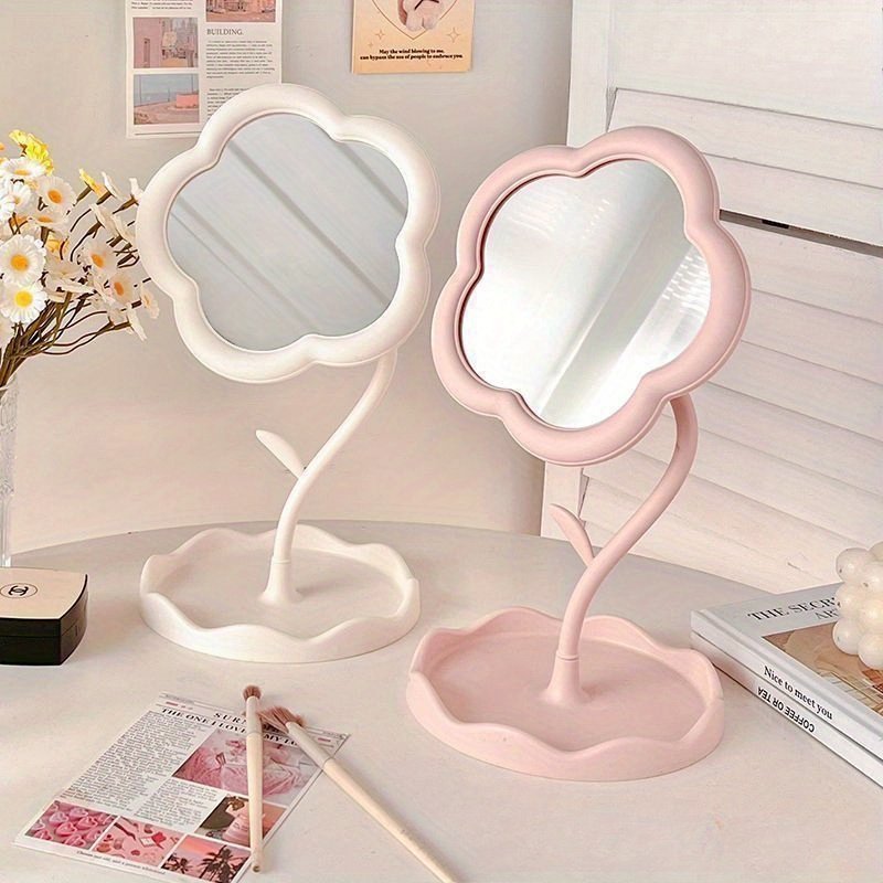 Floral Makeup Mirror with Rotating Base - Pastel Pink Vanity Mirror, No Battery Needed, Sturdy Glass Surface & Elegant Floral design for Dorm, Bedroom, Bathroom, Desk - Cute Decorative Makeup Mirror for Women & Teens, Dorm Room Essentials, Playful Aesthetic, Polished Finish, Teen Accessories