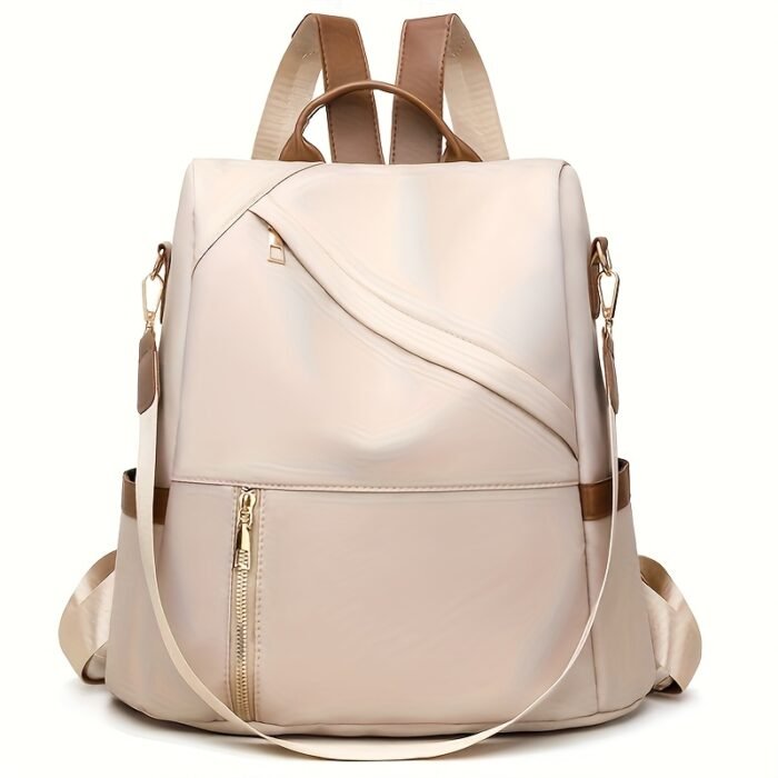 Stylish Women'S Backpack - Large Capacity, Durable Nylon, Zippered Compartments, Brown Accents, Perfect for Commuting and Everyday Use, Casual Daypack | Minimalist Backpack | Secure Zipper Closure - Image 8