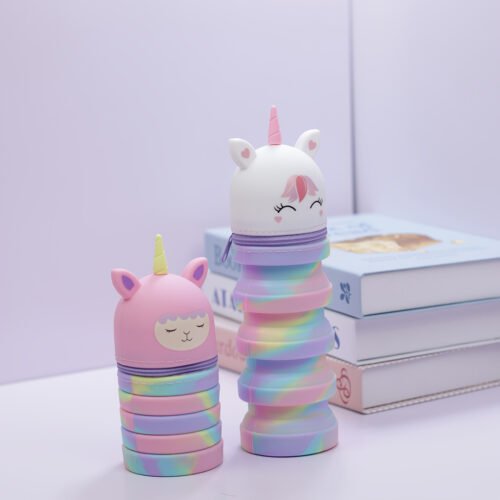 Cute Rainbow Pony Cartoon Silicone Pencil Case - Extendable & Collapsible Design, Easy-Clean Portable Storage Organizer for School, Office, Travel Supplies, Cute Pencil Case, School Stationery Holder, Whimsical Design, Durable School Supply