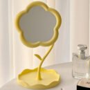 Floral Makeup Mirror with Rotating Base - Pastel Pink Vanity Mirror, No Battery Needed, Sturdy Glass Surface & Elegant Floral design for Dorm, Bedroom, Bathroom, Desk - Cute Decorative Makeup Mirror for Women & Teens, Dorm Room Essentials, Playful Aesthetic, Polished Finish, Teen Accessories
