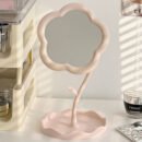 Floral Makeup Mirror with Rotating Base - Pastel Pink Vanity Mirror, No Battery Needed, Sturdy Glass Surface & Elegant Floral design for Dorm, Bedroom, Bathroom, Desk - Cute Decorative Makeup Mirror for Women & Teens, Dorm Room Essentials, Playful Aesthetic, Polished Finish, Teen Accessories
