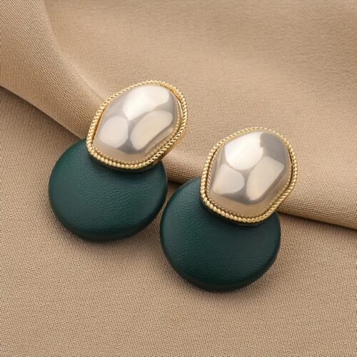 1 Pair Bohemian Green & White Imitation Pearl Drop Earrings - Vintage Style, Alloy with Golden-Tone Finish, Perfect for Daily Wear, Parties, and Summer Beach Outings, Beach Accessories | Bohemian Style | Alloy Earrings