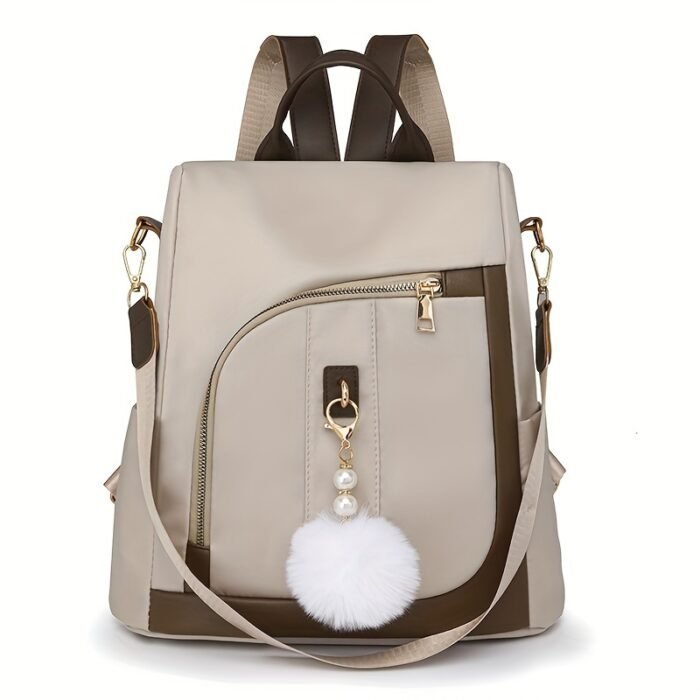 Women's Fashion Backpack, Simple Casual Commuter Bag with Pom Poms - Image 7