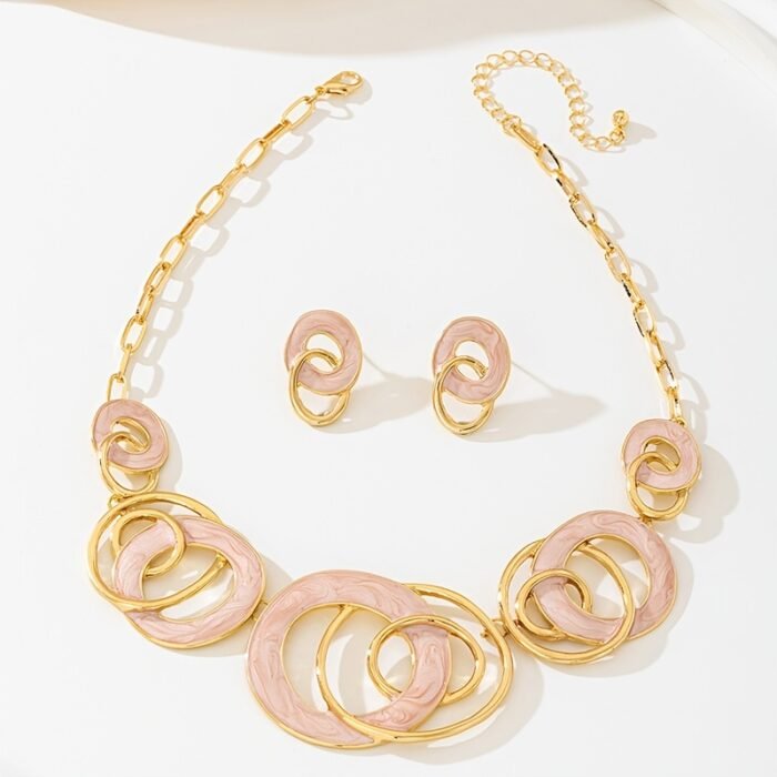 Two-Piece Women'S Jewelry Set with Enamel Drip Glaze Geometric Circle Design Necklace and Earrings, Simple Elegant Fashionable Style Suitable for Mother'S Day Gift and Daily Wear - Image 11
