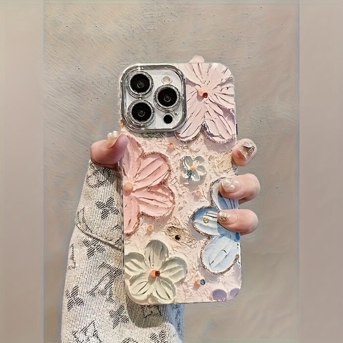 Hand-Painted Colorful Floral Phone Case, Suitable for Apple iPhone 11/12/13/14/16/15/14/13/12/11 Pro Max XS/XR/X/7/8 Plus - Silvery Feather Yarn - Multicolor Flowers 399XS - Image 4