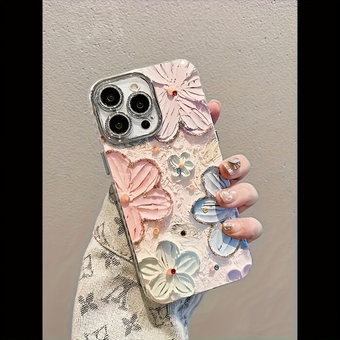 Hand-Painted Colorful Floral Phone Case, Suitable for Apple iPhone 11/12/13/14/16/15/14/13/12/11 Pro Max XS/XR/X/7/8 Plus - Silvery Feather Yarn - Multicolor Flowers 399XS - Image 3