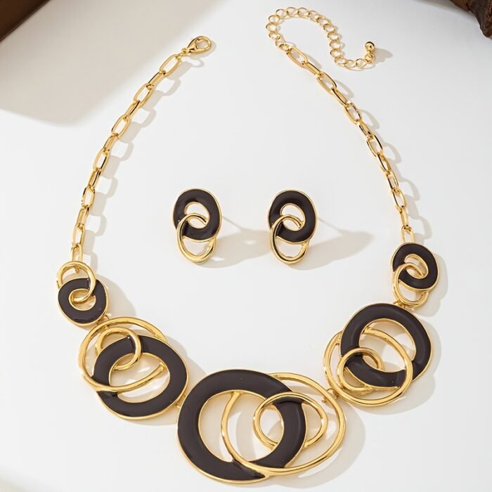 Two-Piece Women'S Jewelry Set with Enamel Drip Glaze Geometric Circle Design Necklace and Earrings, Simple Elegant Fashionable Style Suitable for Mother'S Day Gift and Daily Wear - Image 3