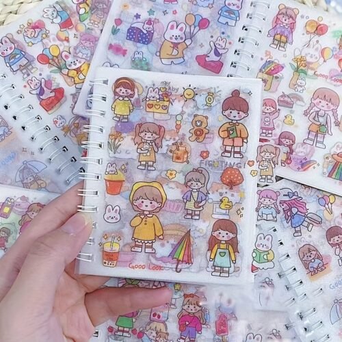 Frosted Hand Ledger Sticker, Cartoon Girl & Heart Design, Free Cutting, Durable Polyethylene Terephthalate, Mixed Color, Perfect for Students & Gifts