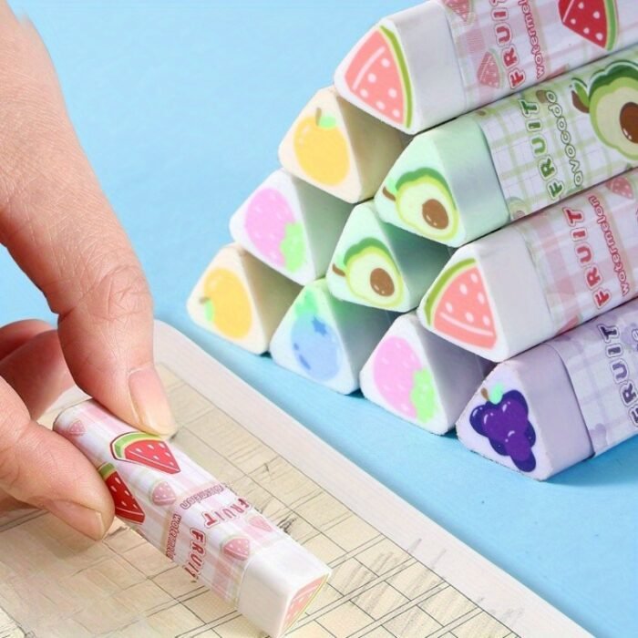 6pcs Cartoon Fruit Triangular Erasers - Cute Rubber Erasers with Watermelon, Avocado, Banana & More Designs, Durable for School & Office Use, Perfect Birthday or Christmas Gift, Cute Erasers, Office Stationery, Playful Design, Highquality Erasers - Image 3