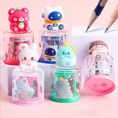 Mini Multifunctional Double-Hole Cute Cartoon Portable Manual Pencil Sharpener Gift