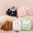 Sanrio Hello Kitty Kuromi Women's Backpack - Cute Cartoon Anime Design, Large Capacity Faux Fur & Polyester Drawstring Closure Bag for College Students, Youthful Casual Style (Purple/Black), Hello Kitty Backpack for, College Student Accessory, Secure Zipper Closure