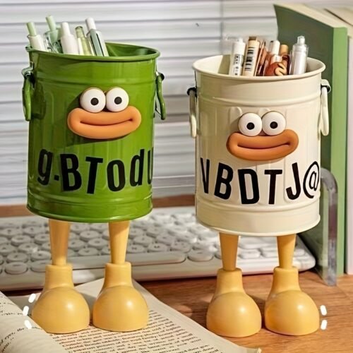 3pcs Cartoon Personality Pen Holder Set, Simple Vintage Office Storage Pencil Case, Desktop Organizer Bucket, Ideal Gift for Home and Study Stationery Storage