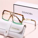 Titanora Women'S Fashion Glasses with Black & Golden Accents, Decorative Rectangular Lenses, Durable Metal Frame, Includes Case & Cloth - Stylish Everyday Eyewear, Everyday Eyewear | Decorative Lenses | Metallic Accents, Fashion Glasses