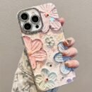 Hand-Painted Colorful Floral Phone Case, Suitable for Apple iPhone 11/12/13/14/16/15/14/13/12/11 Pro Max XS/XR/X/7/8 Plus - Silvery Feather Yarn - Multicolor Flowers 399XS