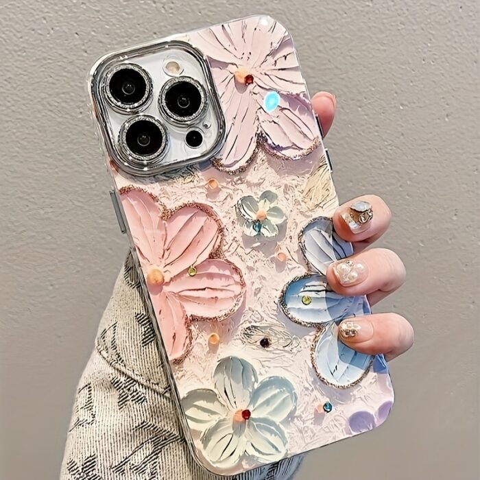 Hand-Painted Colorful Floral Phone Case, Suitable for Apple iPhone 11/12/13/14/16/15/14/13/12/11 Pro Max XS/XR/X/7/8 Plus - Silvery Feather Yarn - Multicolor Flowers 399XS - Image 6